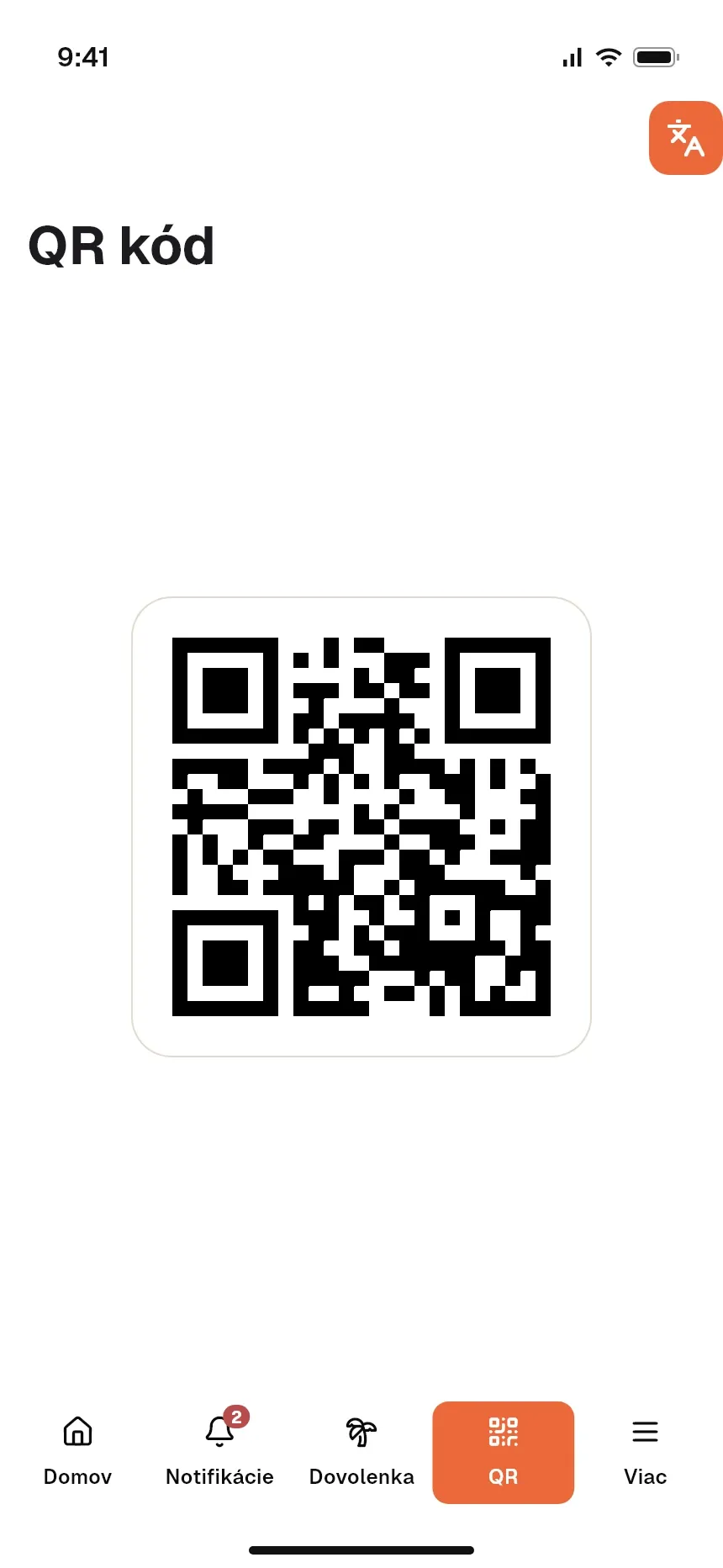 Osobný QR kód pracovníka v aplikácii