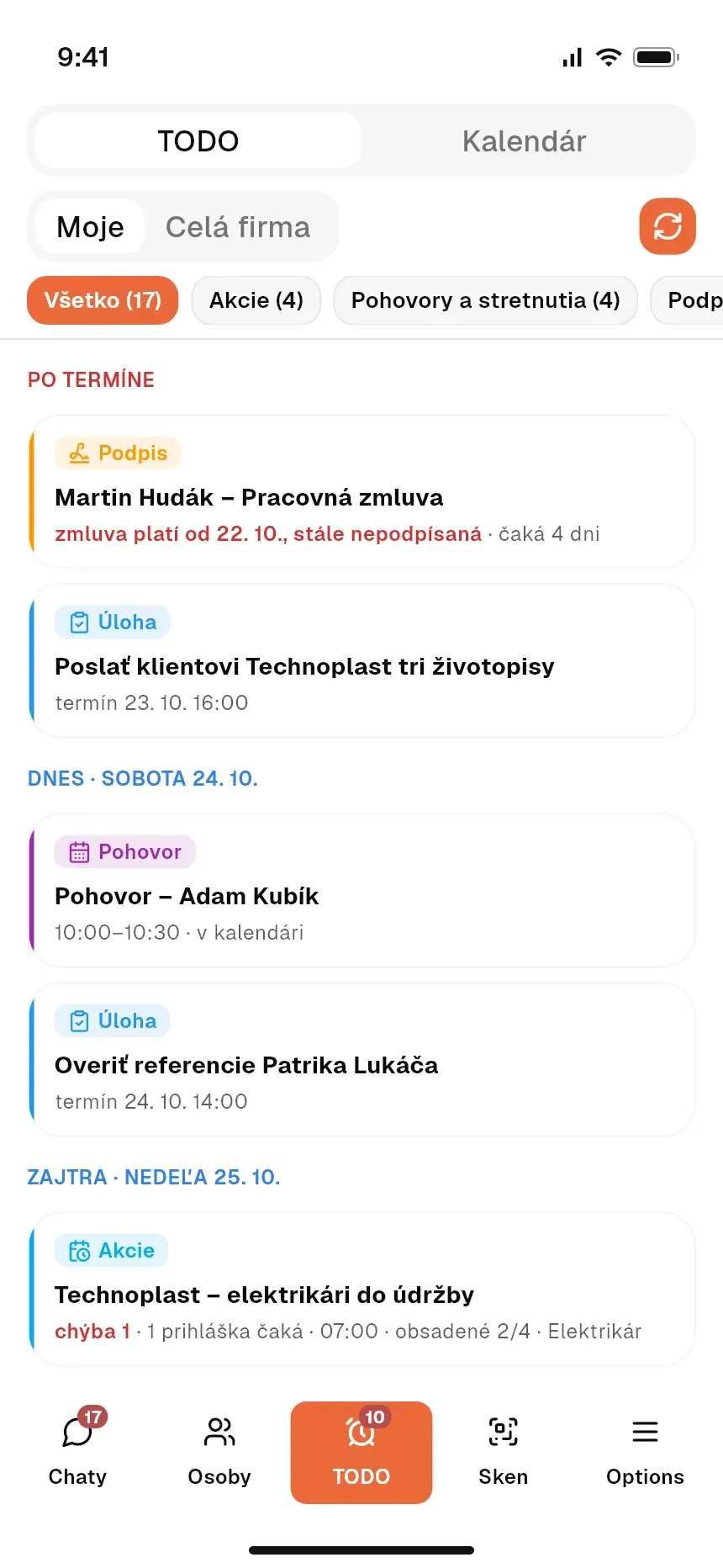 Čakajúce úlohy v mobilnej aplikácii koordinátora