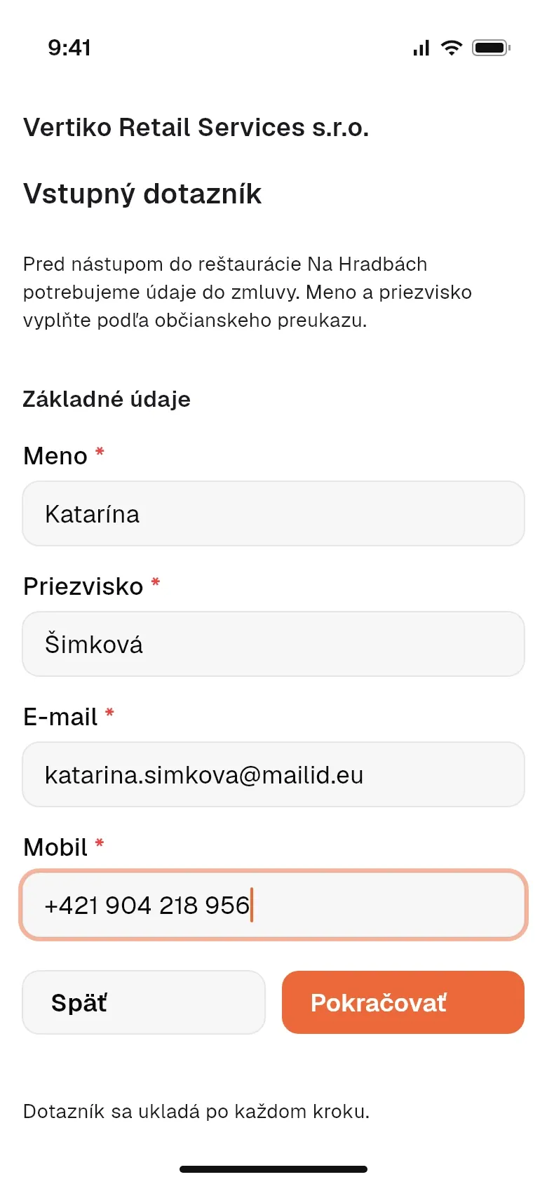 Vstupný dotazník v telefóne