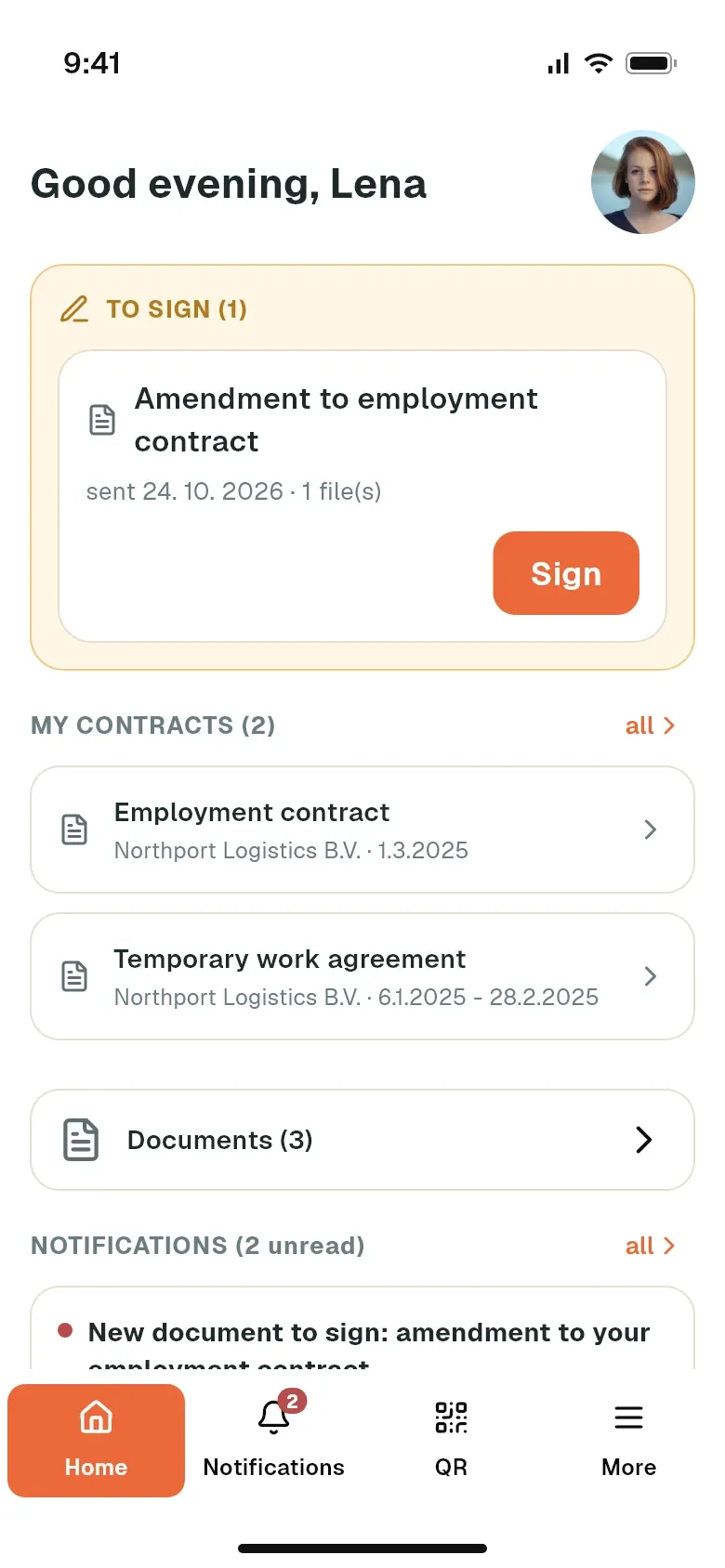 Dokumente eines Mitarbeiters in der mobilen App