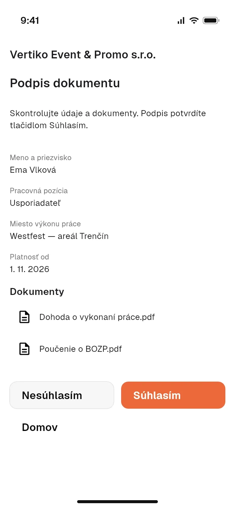 Podpis zmluvy v mobilnej aplikácii
