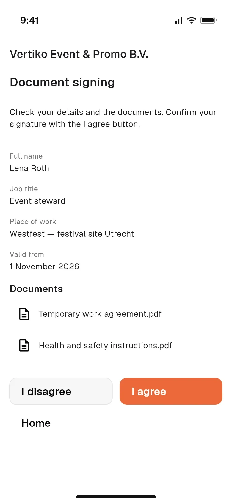 Firma de un contrato en la app móvil
